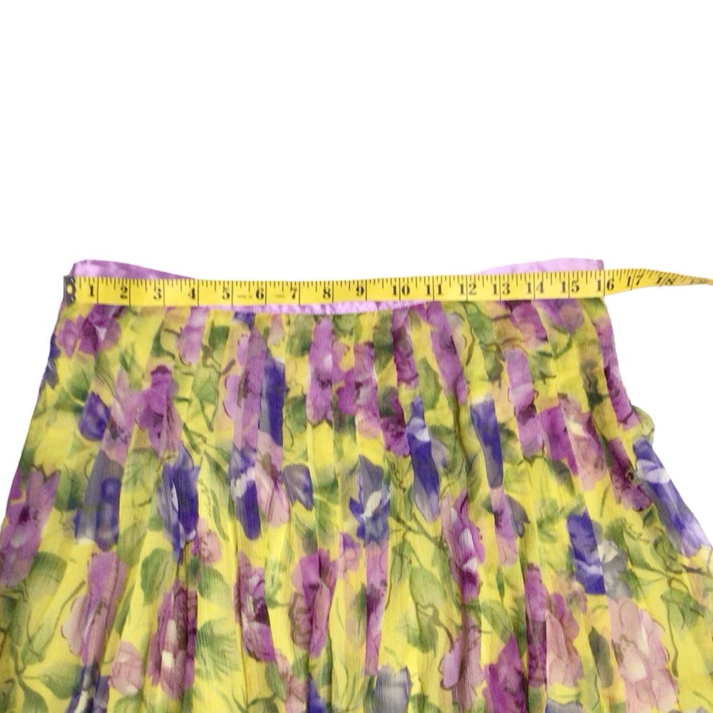 WD.NY Yellow Purple Floral Silk Pleated Skirt Size 14 - Picture 9 of 9